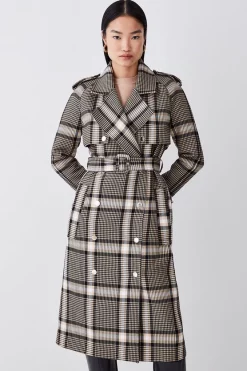 Buy π Karen Millen Italian Classic Check Trench π§₯ Coat - natural β