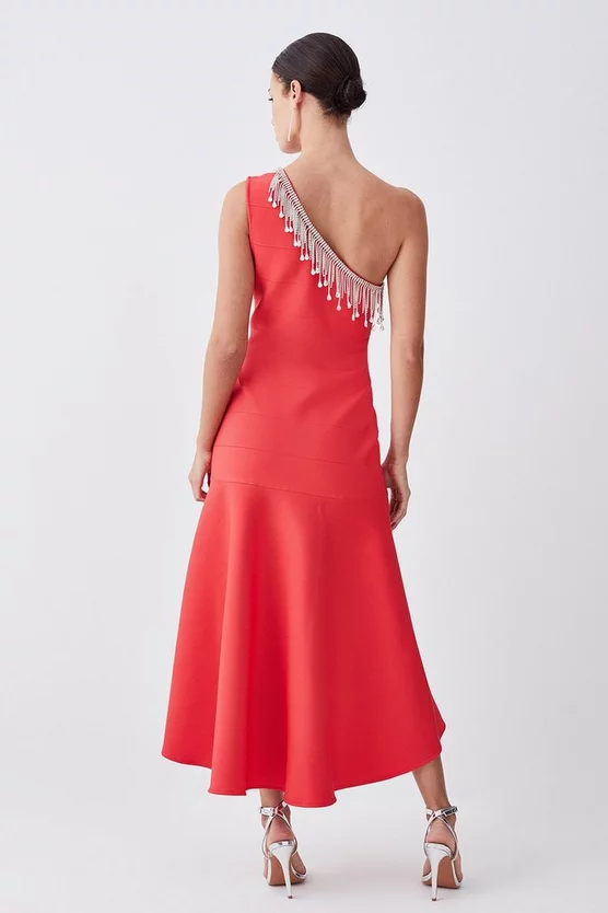Top 10 π Karen Millen Petite Bandage Diamante Trim One Shoulder High Low Midi π Dress - pink π - Image 3