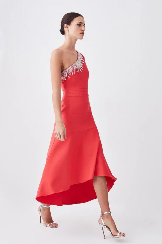 Top 10 π Karen Millen Petite Bandage Diamante Trim One Shoulder High Low Midi π Dress - pink π - Image 5