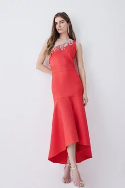 Flash Sale β Karen Millen Bandage Diamante Trim One Shoulder High Low Midi π Dress - orange π
