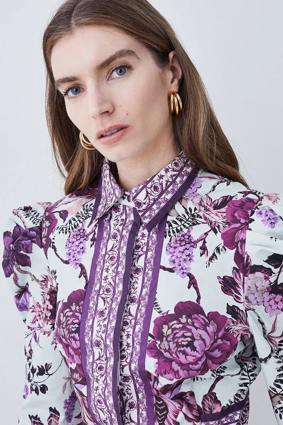 Promo π Karen Millen Lydia Millen Border Cotton Sateen Dip Hem Woven π Shirt - floral π - Image 3