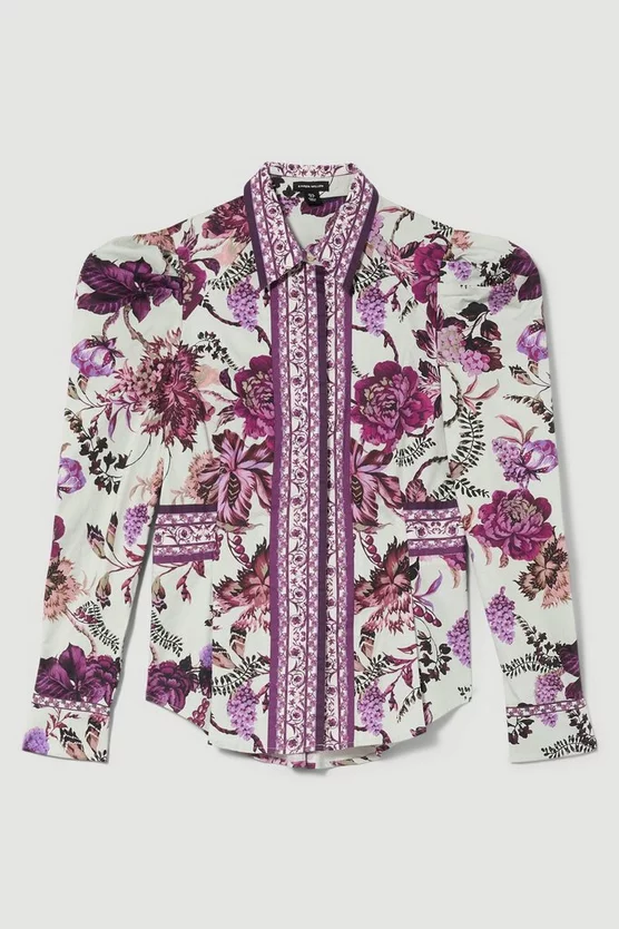 Promo π Karen Millen Lydia Millen Border Cotton Sateen Dip Hem Woven π Shirt - floral π - Image 4