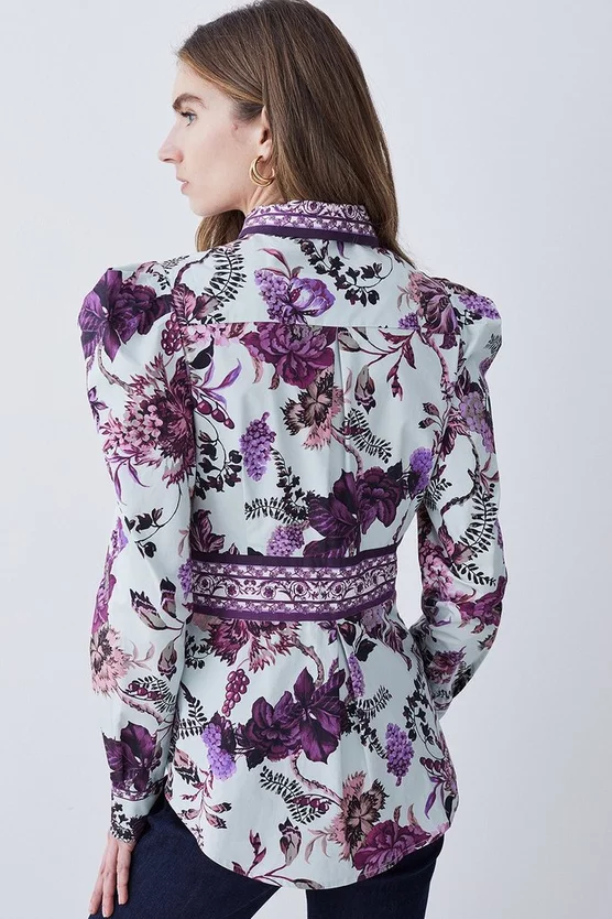 Promo π Karen Millen Lydia Millen Border Cotton Sateen Dip Hem Woven π Shirt - floral π - Image 5