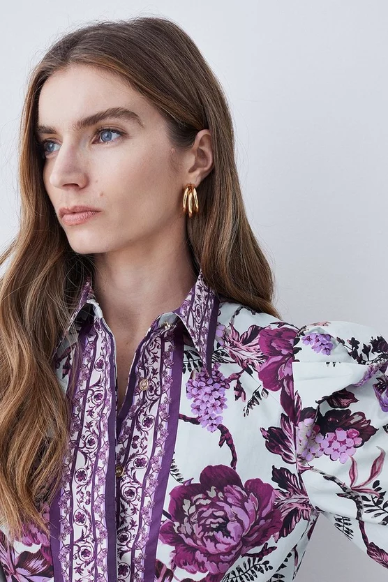 Promo π Karen Millen Lydia Millen Border Cotton Sateen Dip Hem Woven π Shirt - floral π - Image 6