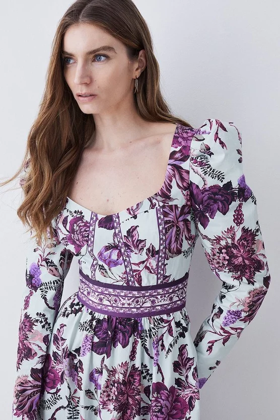 Best Pirce β¨ Karen Millen Lydia Millen Tall Border Cotton Sateen Woven Midi π Dress - floral β¨ - Image 2
