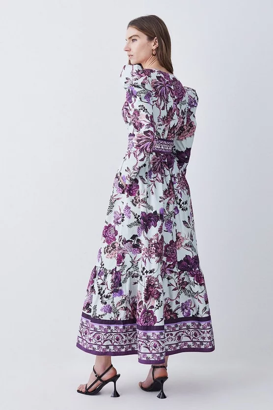 Best Pirce β¨ Karen Millen Lydia Millen Tall Border Cotton Sateen Woven Midi π Dress - floral β¨ - Image 3