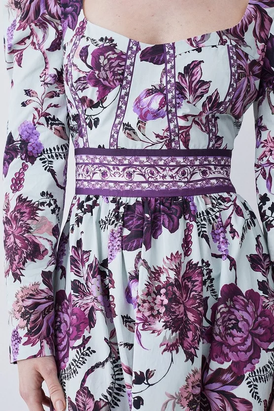 Best Pirce β¨ Karen Millen Lydia Millen Tall Border Cotton Sateen Woven Midi π Dress - floral β¨ - Image 4