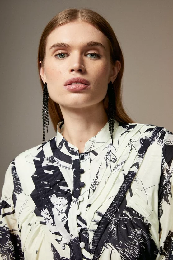 Outlet 𧨠Karen Millen Tall British Museum Silk Cotton Star Mapped Woven Maxi π Dress - mono π - Image 3