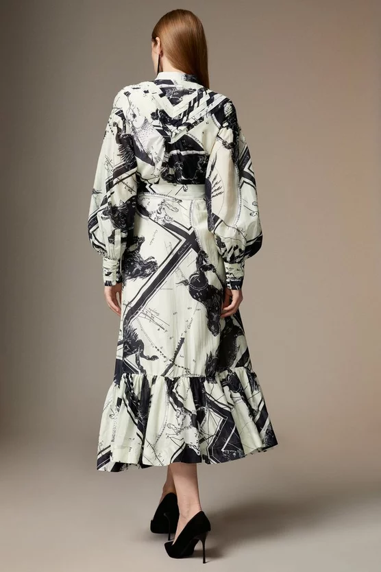 Outlet 𧨠Karen Millen Tall British Museum Silk Cotton Star Mapped Woven Maxi π Dress - mono π - Image 4