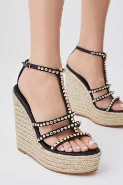 Deals 🥰 Karen Millen Diamante T-bar Espadrille Wedge 🥰