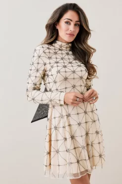 Best reviews of 🧨 Karen Millen Lydia Millen Embellished Tie Neck Detail Woven Mini 👗 Dress - ivory 😀
