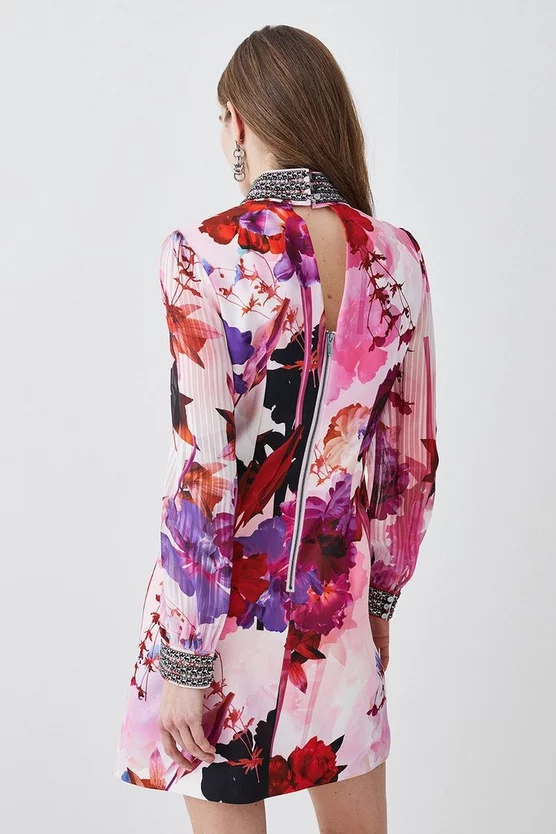 Wholesale π Karen Millen Diamante Trim Floral Woven Mini π Dress - pink π - Image 3