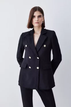 Cheap 🎁 Karen Millen Boucle Longline Double Breasted Tailored Blazer 😀