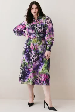 Deals 👍 Karen Millen Plus Size Floral Georgette Woven 👕 Shirt Midi 👗 Dress 👍