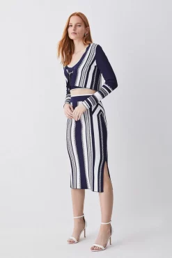 Best reviews of ❤️ Karen Millen Chain Jacquard Knit Midaxi 👗 Skirt - navy 🛒