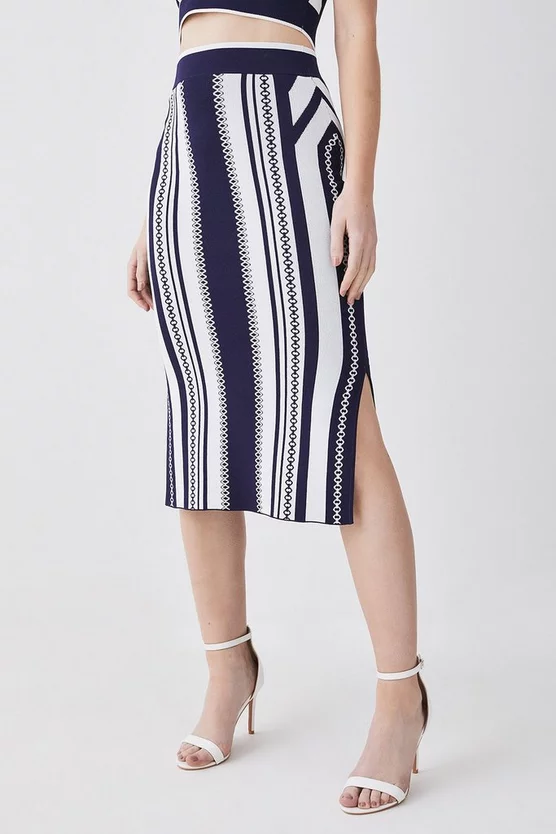 Best reviews of β€οΈ Karen Millen Chain Jacquard Knit Midaxi π Skirt - navy π - Image 2
