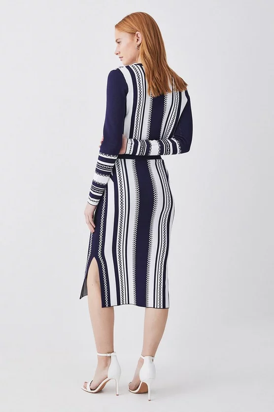 Best reviews of β€οΈ Karen Millen Chain Jacquard Knit Midaxi π Skirt - navy π - Image 3