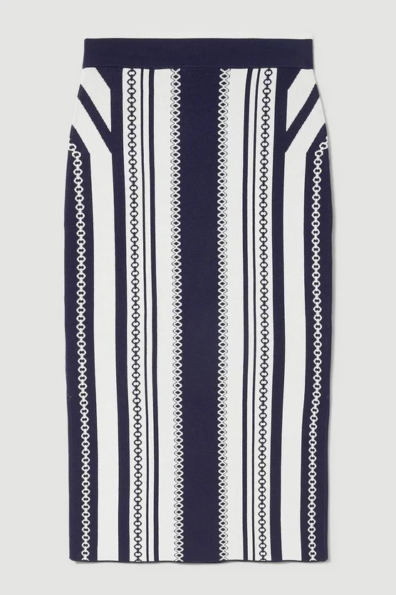 Best reviews of β€οΈ Karen Millen Chain Jacquard Knit Midaxi π Skirt - navy π - Image 4