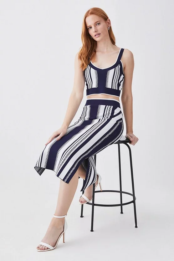 Best reviews of β€οΈ Karen Millen Chain Jacquard Knit Midaxi π Skirt - navy π - Image 5