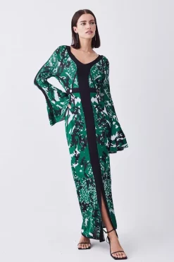 New ⭐ Karen Millen Petite Slinky Jacquard Full Sleeve Knitted Maxi 👗 Dress - dark green 🔥