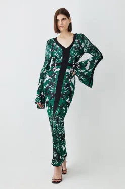 Cheapest 😀 Karen Millen Slinky Jacquard Full Sleeve Knitted Maxi 👗 Dress - green ✨