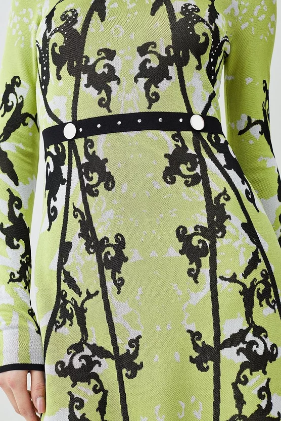Outlet π₯° Karen Millen Embellished Slinky Jacquard Knitted Mini π Dress - bright green π€© - Image 2