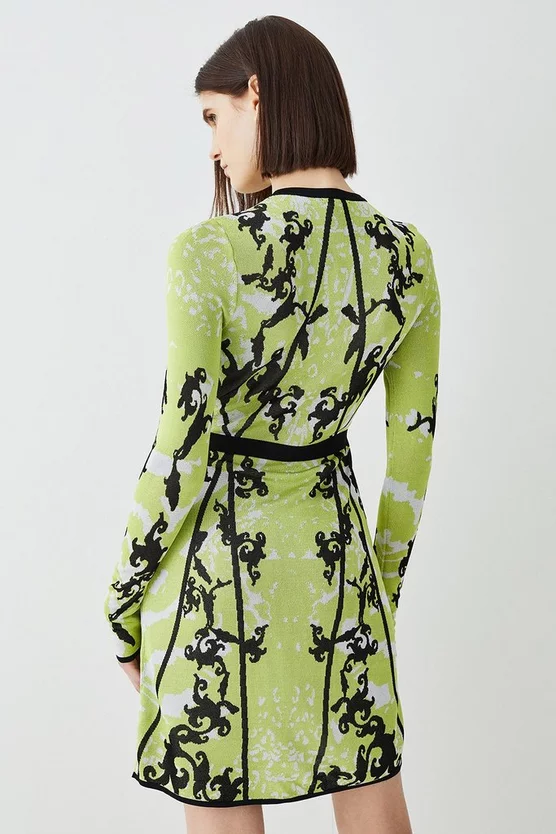 Outlet π₯° Karen Millen Embellished Slinky Jacquard Knitted Mini π Dress - bright green π€© - Image 3