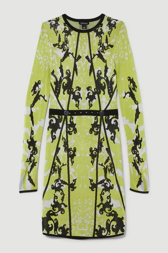 Outlet π₯° Karen Millen Embellished Slinky Jacquard Knitted Mini π Dress - bright green π€© - Image 4