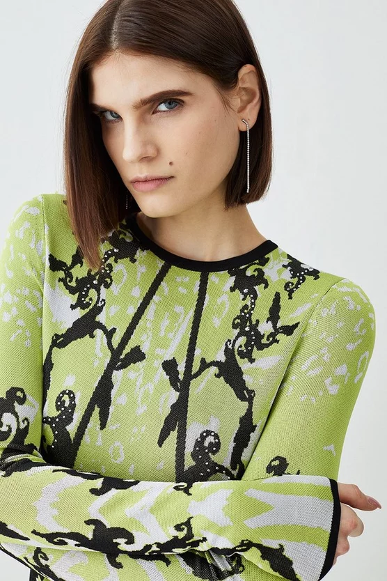 Outlet π₯° Karen Millen Embellished Slinky Jacquard Knitted Mini π Dress - bright green π€© - Image 5