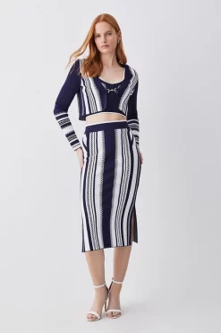 Discount π Karen Millen Chain Jacquard Knit Cardigan - navy π