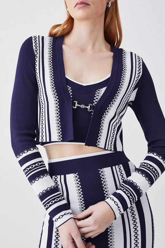 Discount 👏 Karen Millen Chain Jacquard Knit Cardigan - navy 🔔 - Image 2