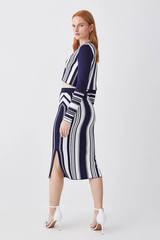 Discount 👏 Karen Millen Chain Jacquard Knit Cardigan - navy 🔔 - Image 3