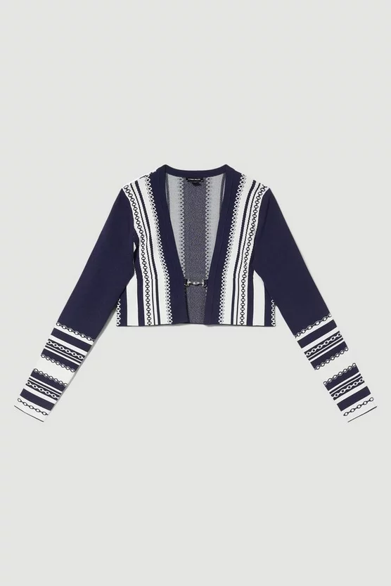 Discount 👏 Karen Millen Chain Jacquard Knit Cardigan - navy 🔔 - Image 4