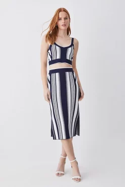 Deals π― Karen Millen Chain Jacquard Knit Crop Top - navy π