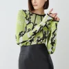 Best Sale ✨ Karen Millen Slinky Jacquard Full Sleeve Knit Top - green 🔥