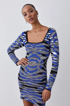 Outlet π₯ Karen Millen Abstract Jacquard Knitted Mini π Dress - cobalt π