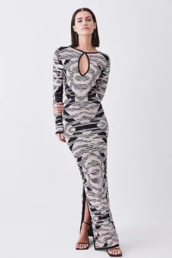 Best Pirce ✨ Karen Millen Petite Abstract Jacquard Knitted Maxi Column 👗 Dress - blush ⭐