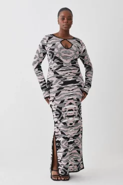 Flash Sale 🧨 Karen Millen Plus Size Abstract Jacquard Knitted Maxi Column 👗 Dress - blush 💯