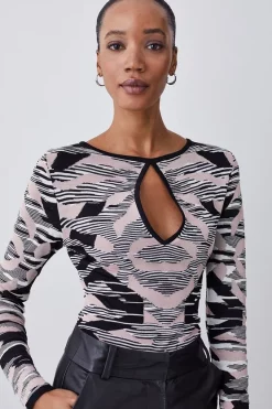 Deals 🧨 Karen Millen Abstract Jacquard Cut Out Detail Knitted Jumper - blush 🤩