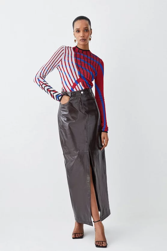 Flash Sale β Karen Millen Slinky Crew Neck Jacquard Abstract Knit Top - red β - Image 5