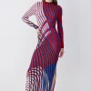 Buy 🛒 Karen Millen Slinky Jacquard Abstract Knit Maxi Column 👗 Dress - red 😀