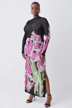 Budget ⌛ Karen Millen Plus Size Optical Jacquard Knitted Maxi Column 👗 Dress - multi 🌟