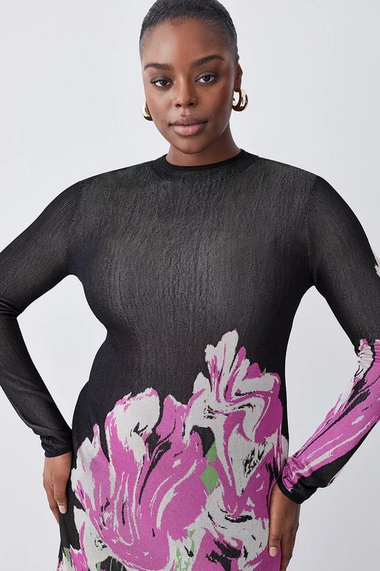 Budget ⌛ Karen Millen Plus Size Optical Jacquard Knitted Maxi Column 👗 Dress - multi 🌟 - Image 2