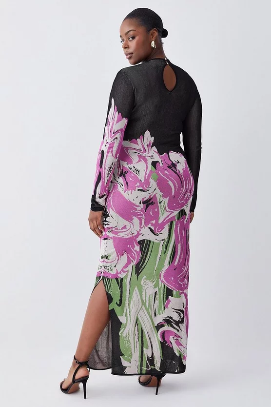 Budget ⌛ Karen Millen Plus Size Optical Jacquard Knitted Maxi Column 👗 Dress - multi 🌟 - Image 3