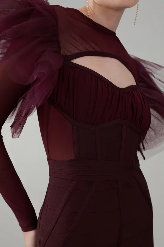 Promo π Karen Millen Bandage Cut Out Mesh Tulle Frill Mini π Dress - chocolate π - Image 5