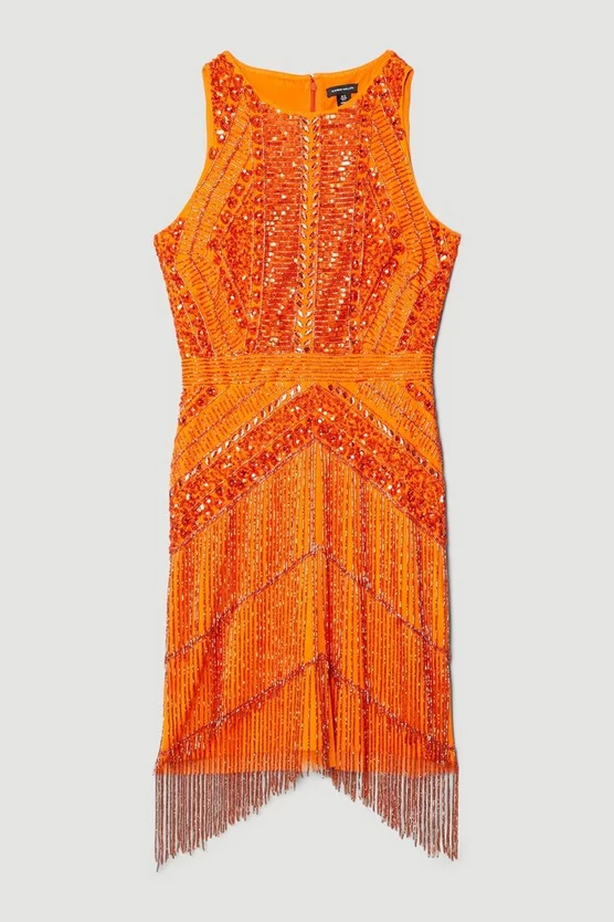 Cheapest π Karen Millen Tall Embellished Halter Fringed Mini π Dress - orange β€οΈ - Image 4
