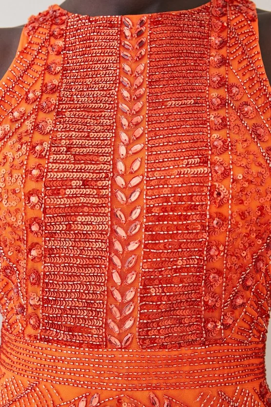 Cheapest π Karen Millen Tall Embellished Halter Fringed Mini π Dress - orange β€οΈ - Image 6
