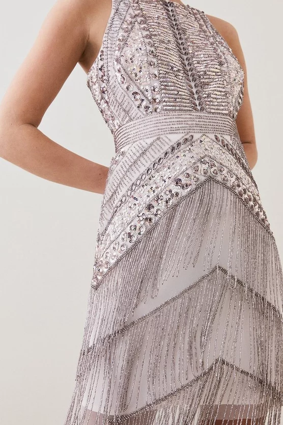 Promo β€οΈ Karen Millen Petite Embellished Halter Fringed Mini π Dress - blush β¨ - Image 2