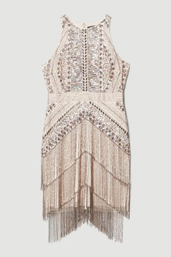 Promo β€οΈ Karen Millen Petite Embellished Halter Fringed Mini π Dress - blush β¨ - Image 4
