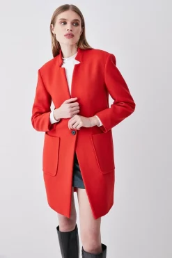 Cheapest 🤩 Karen Millen Italian Virgin Wool Notch Pop On 🧥 Coat - red ❤️